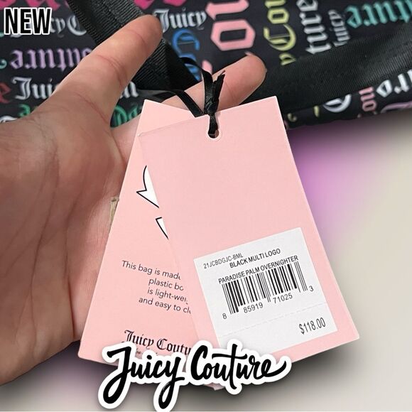 New NWT Juicy Couture Large Overnight Weekender Play On Words Printed Logo - Picture 5 of 8
